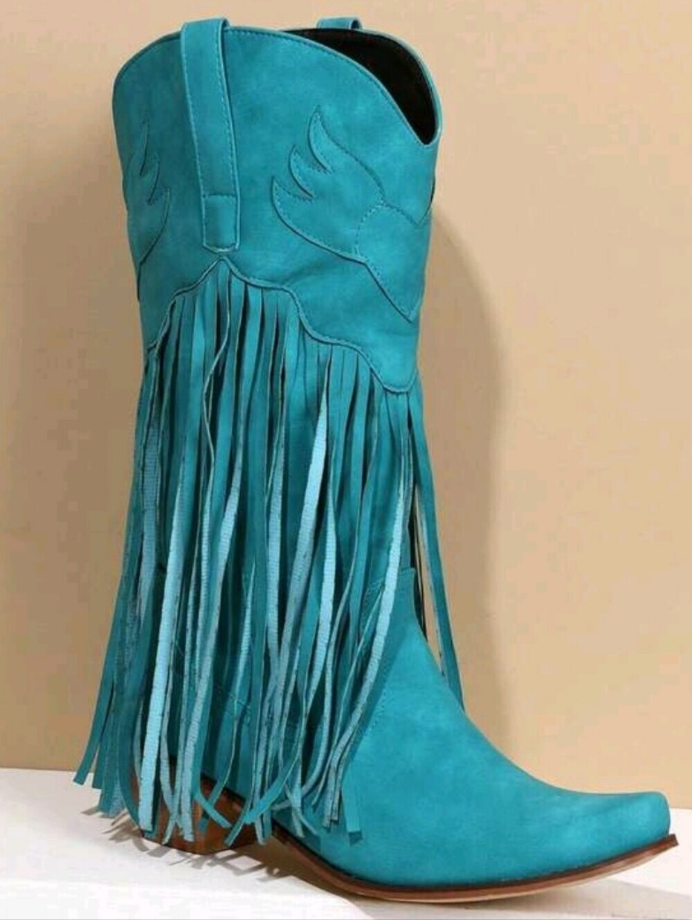 Cowboy Boots For Women Fringe Embroidery Mid Calf Boots Pointed Toe Western Boot - Picture 5 of 6